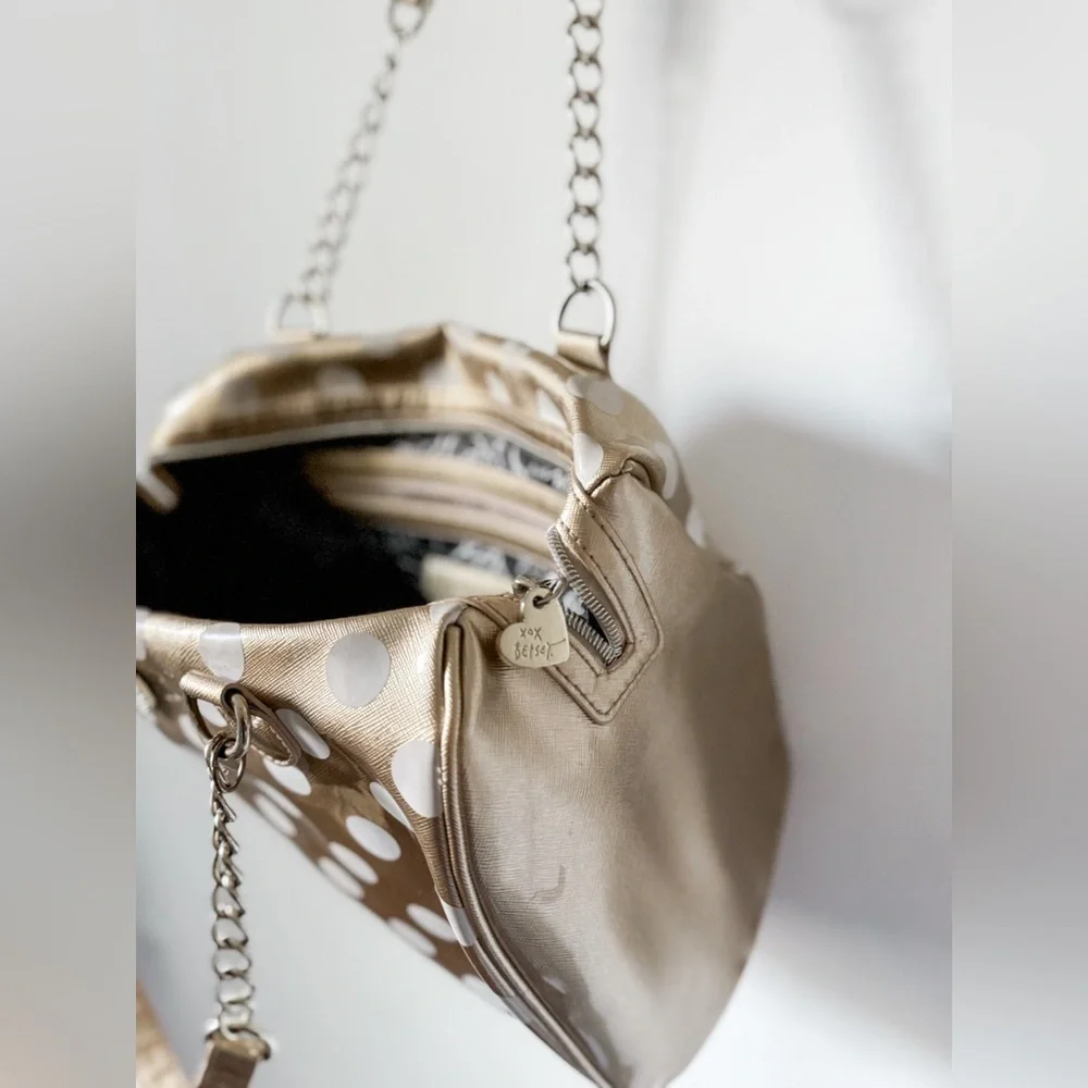 Betsey Johnson Gold And White Polka Dot Shoulder Bag